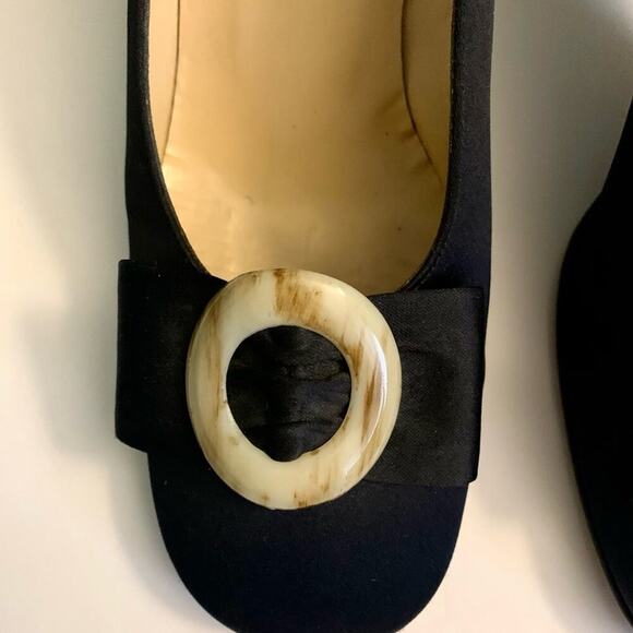 Vintage Jaime Mascaro Black Satin Bow Pumps Heels Size 7.5 - Picture 3 of 8